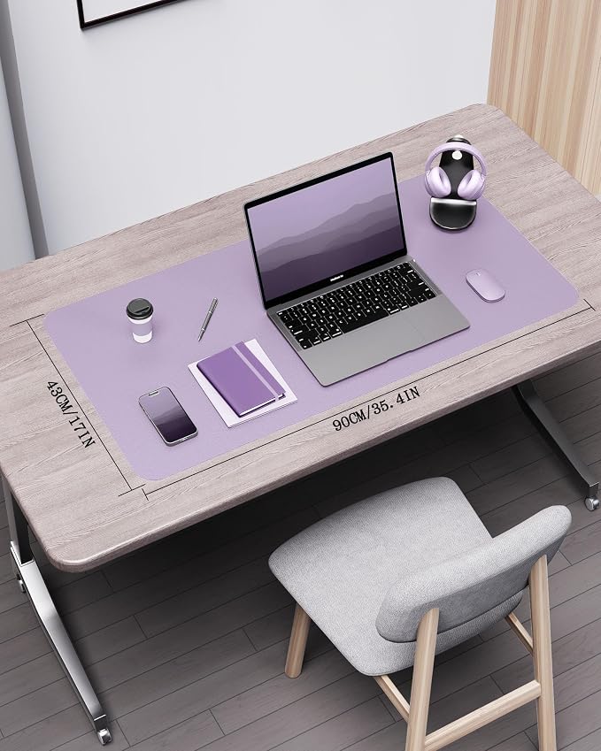YSAGi Double-Sided Desk Pad, 35.4"x17"Leather Desk Mat, Eco Cork Desk Pad Protector,Large Mouse Pad,Waterproof Desk Blotter for Office/Home(Light Purple)