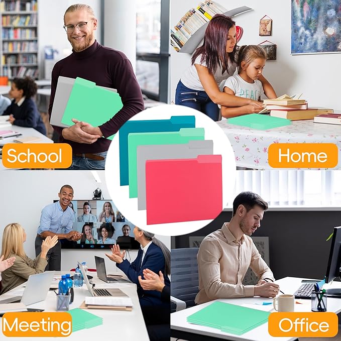 100 Packs Paper File Folder,Light Green File Folders Letter Size,1/3-Cut Tabs,8.5x11 Inch File Folders for Office Filing,School Projects and Home,Organizer Documents