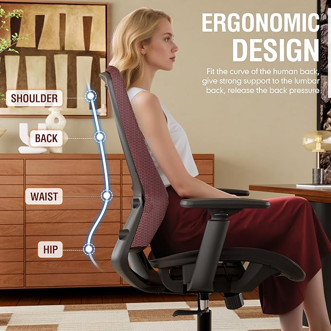 ELABEST Mesh Office Chair,Ergonomic Computer Desk Chair,Sturdy Task Chair- Adjustable Lumbar Support & Armrests,Tilt Function,Comfort Wide Seat,Swivel Home Office Chair
