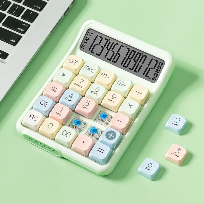 Mechanical Switch Calculator, 12 Digit Large LCD, Big Buttons | Real Mechanical Keypad with Tactile Feedback for Office Work, Study, and Everyday Use