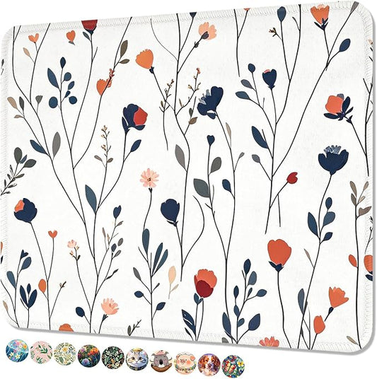 Mouse Pad, Cute Mouse Mat, 10" x 8", White Flower | Square Waterproof Gaming Computer Mat, Textured Top, Stitched Edges, Non-Slip Rubber Base for Office Home Laptop Keyboard