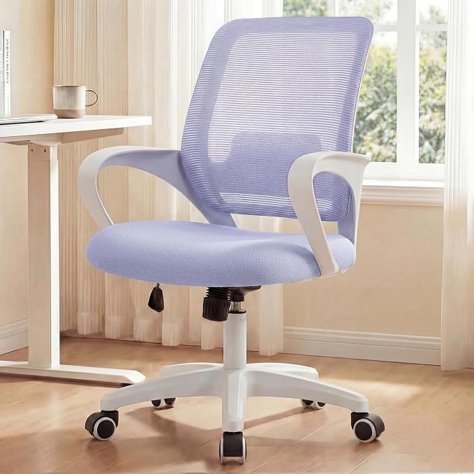 NEO CHAIR Home Office Desk Chair Ergonomic Mesh with Lumbar Support, Purple | Comfortable Mesh Support, Adjustable Height, 360° Swivel and Smooth Casters Designed for Long Hours of Work or Study