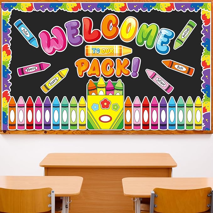 Welcome to Our Pack Bulletin Board Decorations, Back to School Classroom Decorations, Affirmation Station Bulletin Boards Decor, Vibrant Crayon Decoration for Elementary Middle Welcome Back to School