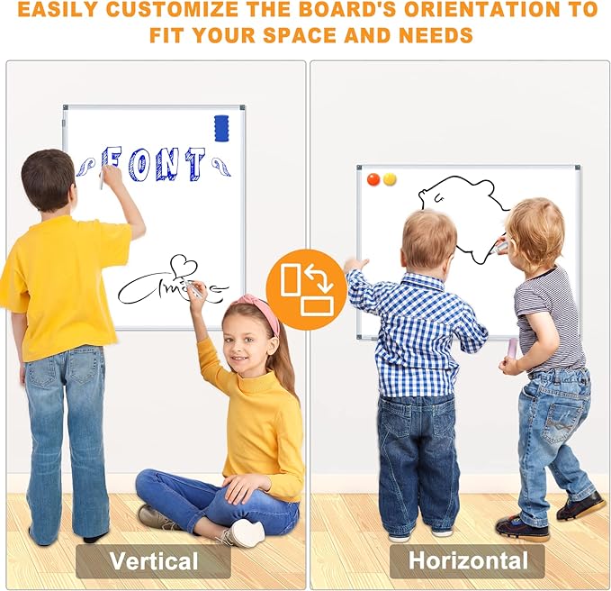 Magnetic Whiteboard 24" x 18" Dry Erase White Board for Wall, Hanging Mounted Whiteboard with Aluminum Marker Tray