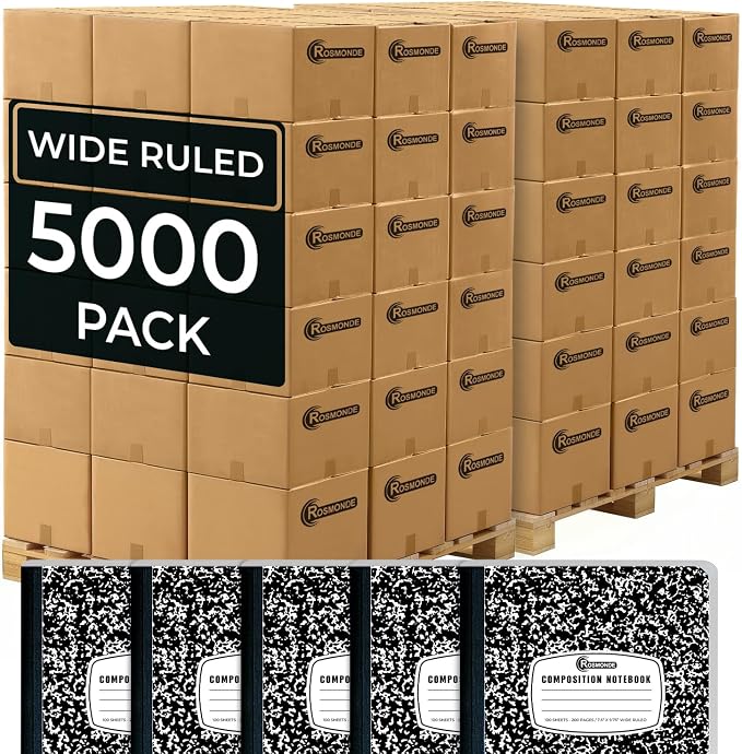 Composition Notebooks Bulk, 5000 Pack, Wide Ruled, Black Marble | Wide Ruled Sheets, 200 Pages (100 Sheets), 9-3/4 x 7-1/2, Bulk Supplies for School Districts & Office, 4-7 Days Transit
