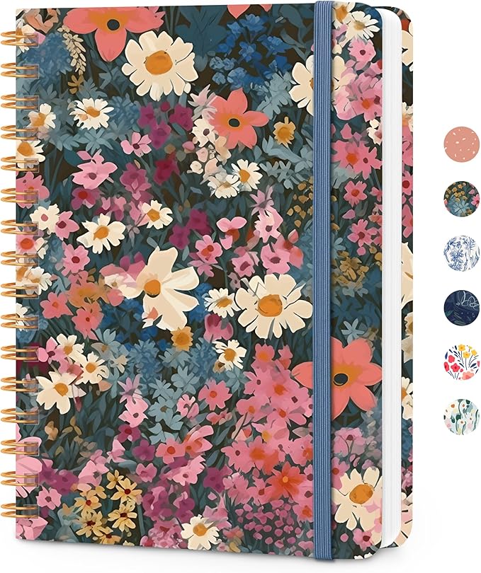Lined Spiral Journal Notebook, A5 College Ruled Notebook for Journaling, Note-Taking, and Daily Planning, Durable Hardcover with an Elegant Design，Wild Bloom