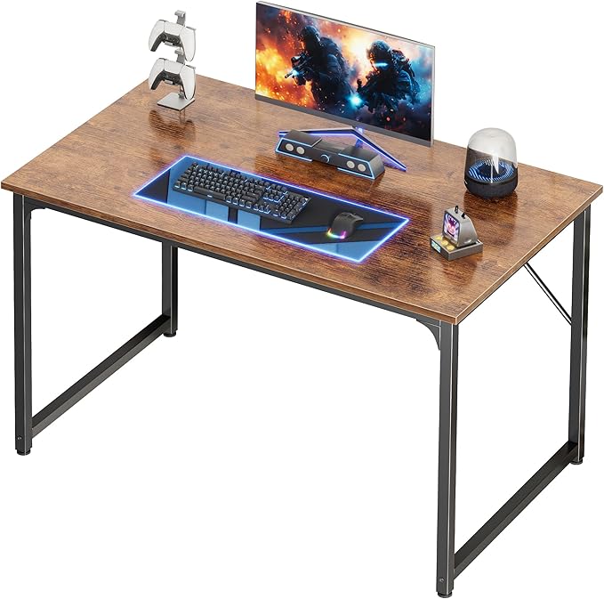 40 X 24 Inch Computer Desk with Deeper Desktop, Gaming Office Writing Work Desk for Home Office, Study, Bedroom, Work from Home, Metal Frame, Rustic Brown