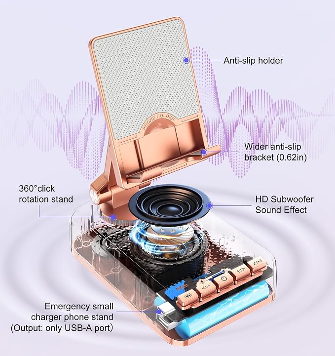 Gifts for Women Girls, Bluetooth Speaker Phone Stand with Charging Function | 360° Rotable Stand/ Fits All Phones,Tablet/ HD Stereo Sound/ Angle Adjustable/Birthday Christmas Gift/Stocking Stuffer