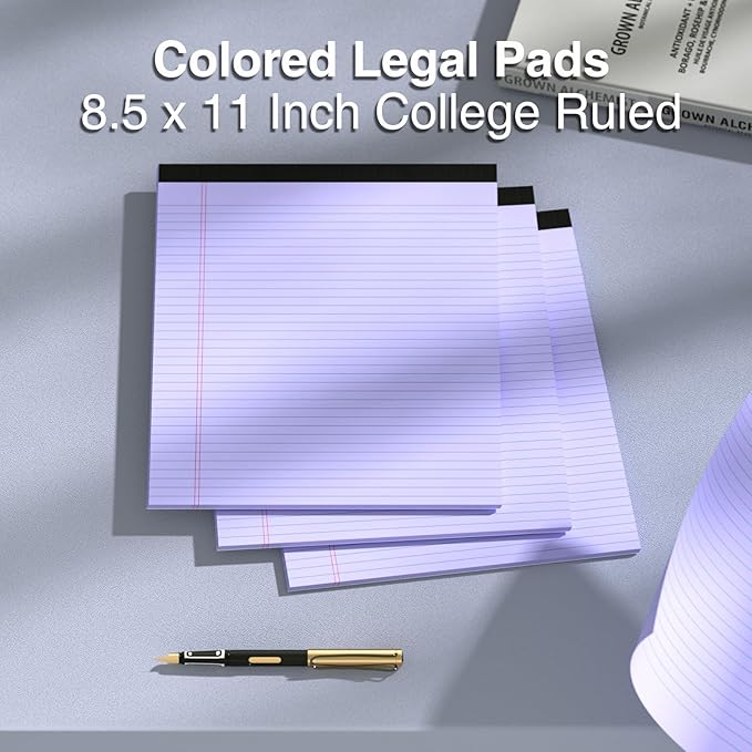 3 Pcs Legal Pads 8.5 x 11 Purple Note Pads 8.5 x 11 Notepad Total 75 Sheets, Micro Perforated Writing Pads Lined Paper College Ruled Pad of Paper Notebook To-Do List for School & Office Supplies