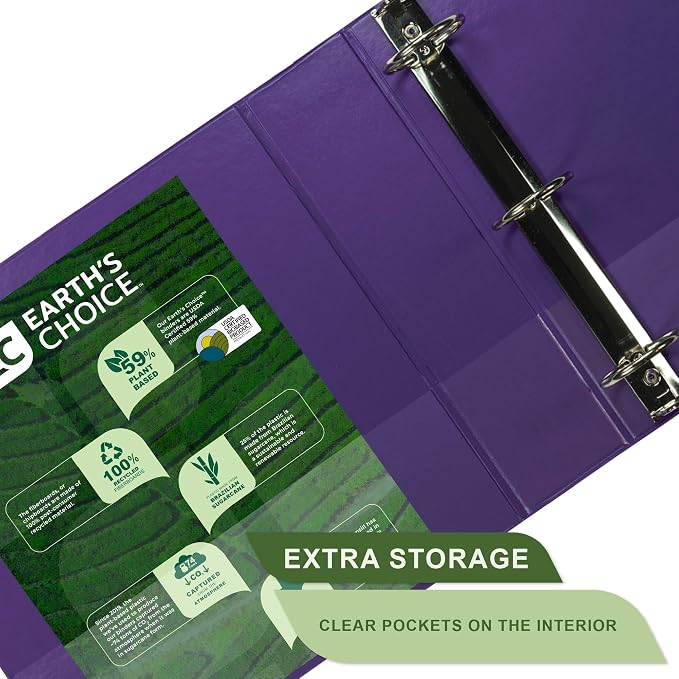 Samsill Plant-Based 2 Inch Durable Round Ring, View Binder, Eco-Friendly, USDA Certified Biobased, Purple