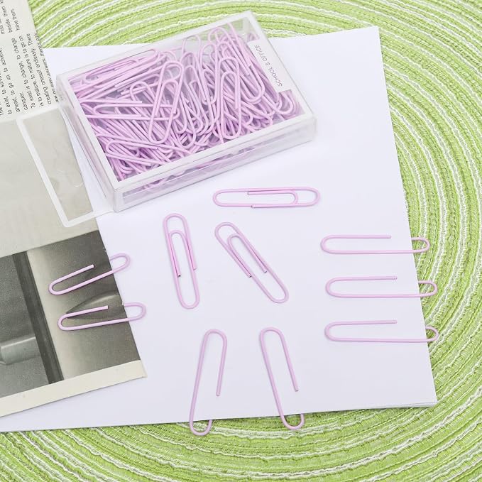 100 Pcs Purple Paper Clips, 2 Inch (50mm) Colorful Paperclips | Vinyl Coated, Colored Jumbo Paper Clips, Rust Proof, for Office, School, DIY, Bookmarks and Document Organization