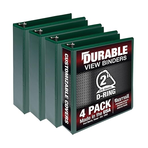 Samsill Durable 2 inch 3 Ring Binder, D Ring Binder, 100% Recycled Chipboard, Green, 4 Pack