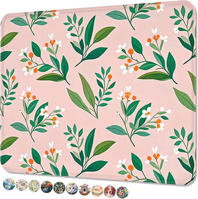 Mouse Pad, Cute Mouse Mat, 10" x 8", Pink Cute Flower | Square Waterproof Gaming Computer Mat, Textured Top, Stitched Edges, Non-Slip Rubber Base for Office Home Laptop Keyboard