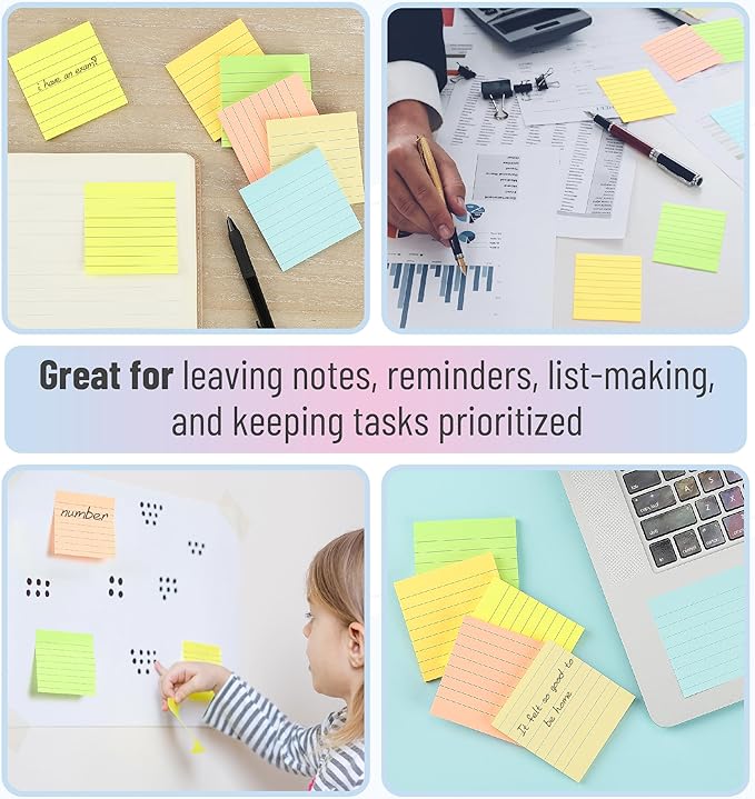 Mr. Pen- Lined Sticky Notes 3x3, 6 Pads, 45 Sheet/Pads, Pastel Colors, Sticky Notes with Lines, Sticky Note Pads, Stocky Notes for Bible Journaling