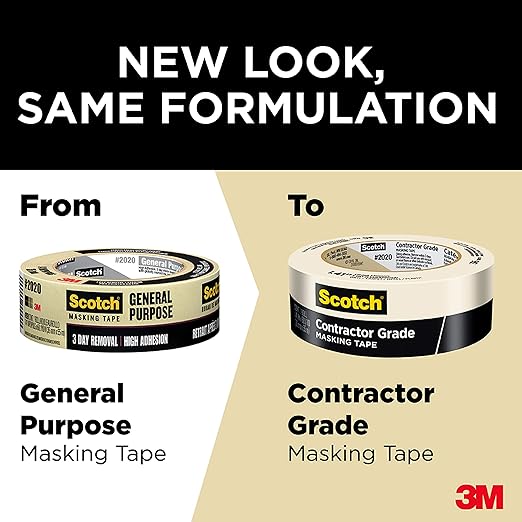 Scotch Contractor Grade Masking Tape, 0.94 inches by 60.1 Yards (540 Yards Total), 2020, 9 Rolls