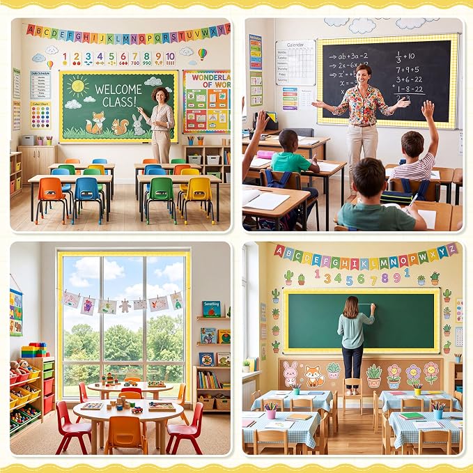 2 Rolls 65.6ft Yellow Gingham Bulletin Board Borders Decoration Yellow Checkered and Straight Edge Bulletin Borders Board Trim for Office School Classroom Chalkboard Party Decoration