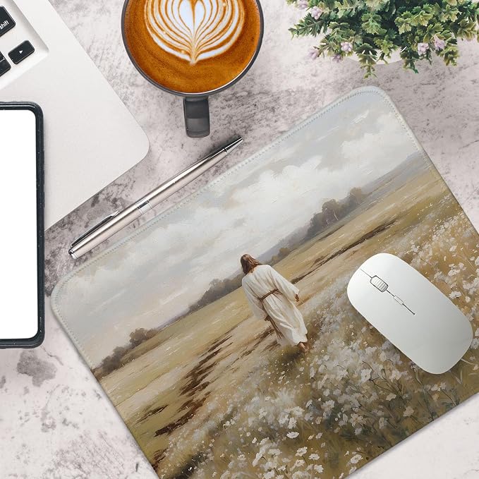 Jesus Small Mouse Pads Christian Mouse Pad, Rectangle Flroal Travel Computer Mouse Mats for Desk Aesthetic Religious Mouse Pads for Desk Christian Gifts for Women 11.8x9.8