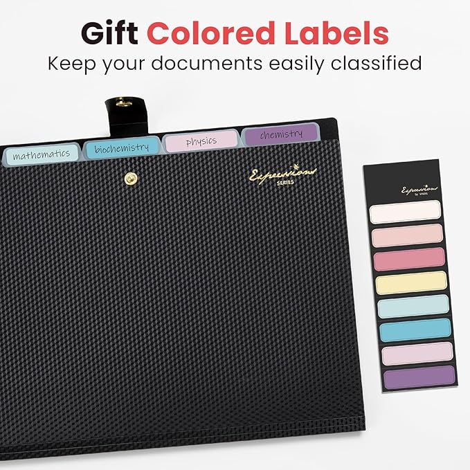 Sooez Accordion File Organizer, Expanding File Folder with Label, 5 Pocket | Folders for Document, Portable Paper Bill Receipt Organizer for Office College School Essential Supplies, Letter Size, Black