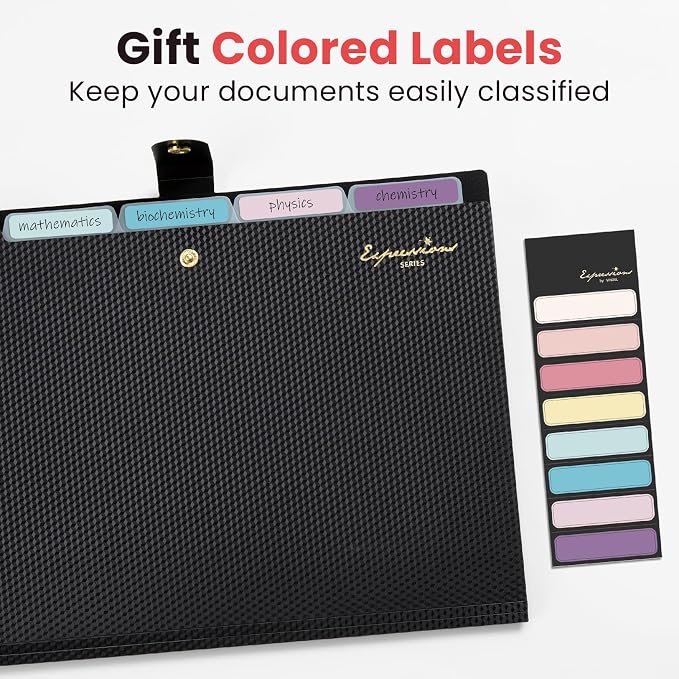 Sooez Accordion File Organizer, Expanding File Folder with Label, 5 Pocket | Folders for Document, Portable Paper Bill Receipt Organizer for Office College School Essential Supplies, Letter Size, Grey