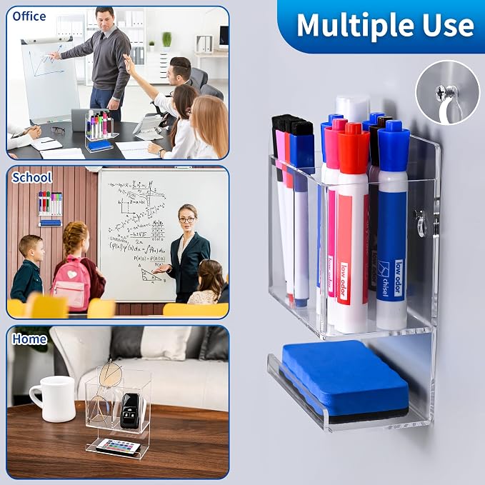 Dry Erase Marker Holder, Wall Mounted Marker Holder for Remotes, Makeup, Acrylic Pen Organizer for Whiteboard, Office, Classroom, Wall Pen Pencil Storage for Classroom Organization