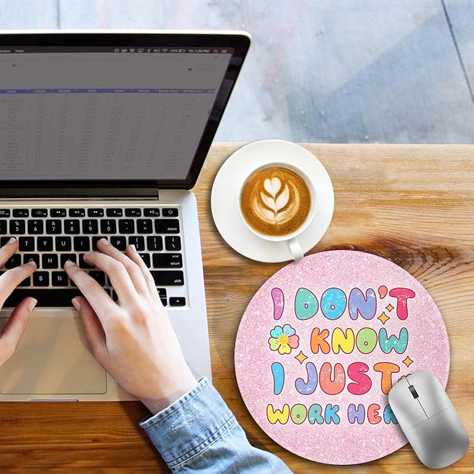 Funny Cute Mouse Pad, IDK Small Round Mousepad for Desk, Laptop | Mini Travel Wireless Mice Pad for Computer, Office Accessories, Coworker Gifts, 8.6 x 8.6 inch