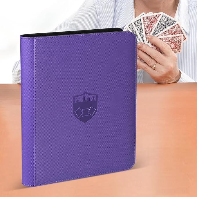 12 Pocket Ringless Side Loading Trading Card Binder, 720 Cards PU Fixed Page Zipper Card Album for TCG Sports Game Cards, Not Fit Top Loaders(Purple)