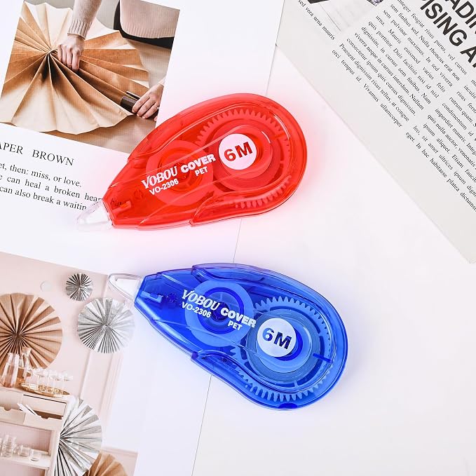 Vobou White Correction Tape, Easy To Use Applicator for Instant Corrections Wrong Writing At Any Time, For school, Office (Red and Blue, 12pack, 6M/256" x 0.2")