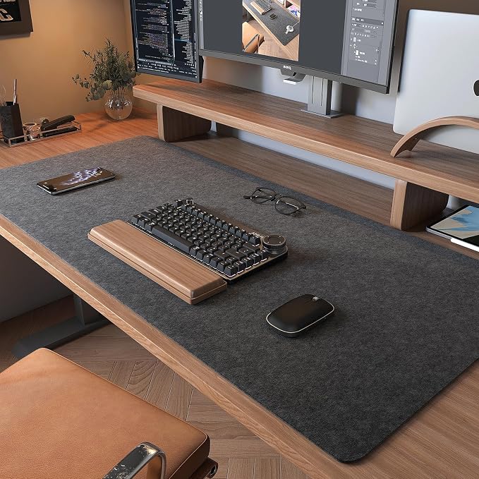 DAWNTREES Large Felt Desk Mat, 40''x16'' Full Keyboard and Mouse Pad | Non-Slip Computer Desk Mat for Desktop,Felt Desk Pad Protector for Office and Home,Dark Grey