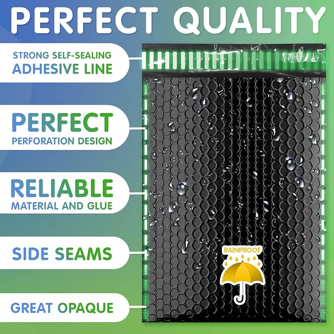 Poly Bubble Mailers, 9.5 x 13.5 Inch Matte Black Padded Mailers, Self Seal Shipping Envelopes, Lightweight Poly Mailer Bags, Waterproof Mailing Bags, Pack of 200