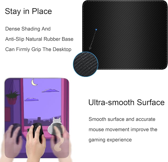 Cute White Cat Square Mouse Pad,Anime Cats Mouse Pads for Wireless Mouse Desk Accessories,10"X8" Travel Mousepad with Non-Slip Rubber Base, Stitched Edge Mouse Pads for Desk,Computers,Laptop,Office