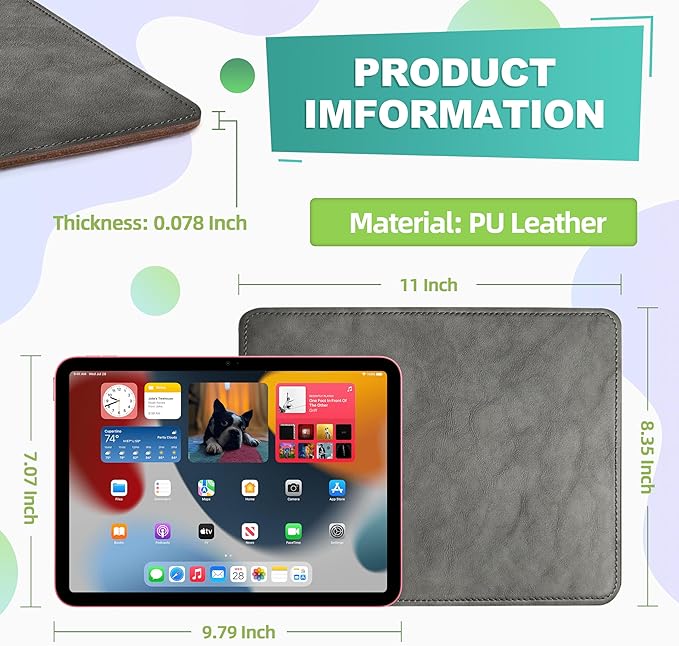 Leather Mouse Pad with Stitched Edge Micro-Fiber Base with Non-Slip Waterproof，Mouse Pad for Computers，Laptop, 8x11Inch (Gray)