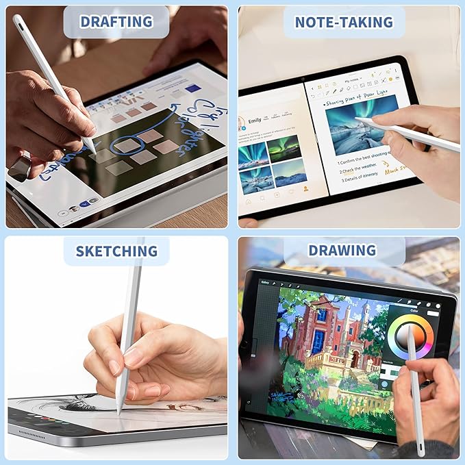 iPad Apple Pencil 9th&10th Generation, Fast Charge Stylus Pen for Palm Rejection and Tilt Sensitivity, Compatible with iPad Pro 11/12.9in, Mini 5/6, iPad 6/7/8/9/10, Air 3/4/5 (White)