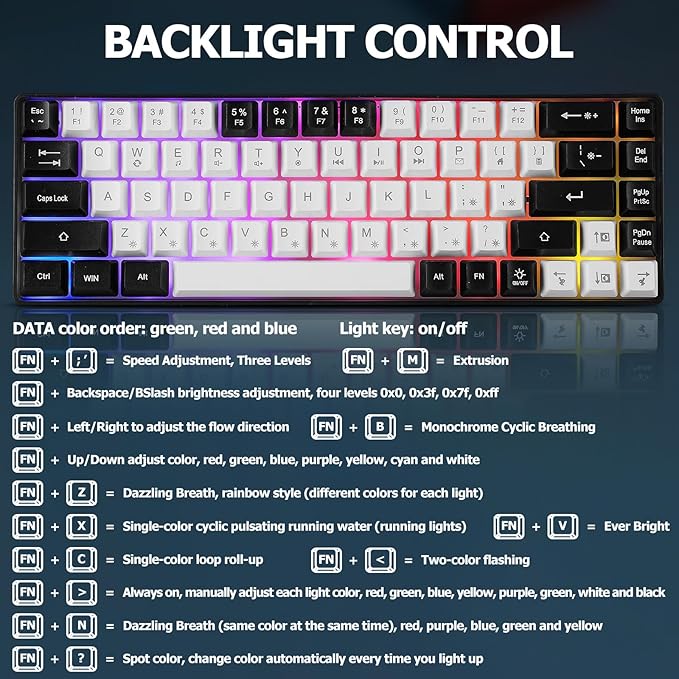 Guiheng Wired Portable 60% Mechanical Gaming Keyboard,RGB LED Backlit Compact 68 Keys Mini Wired Office Keyboard with Red Switch for Windows Laptop PC Mac - White