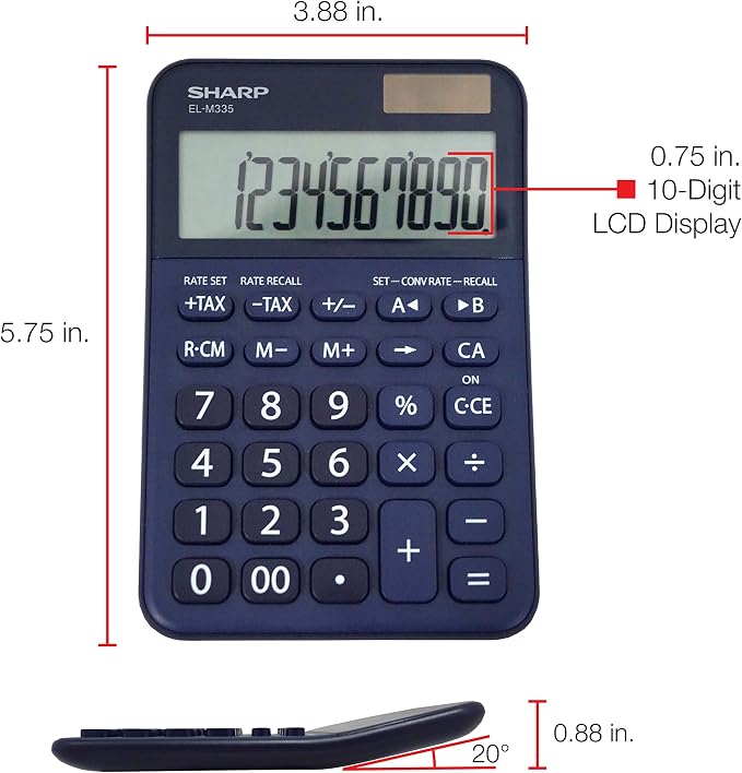 Sharp EL-M335 10-Digit Extra Large Desktop Calculator with Currency Conversion Functions, Tax, Percent and Backspace Keys, and a Large Angled LCD Display, Perfect for Home or Office Use | Extra Large Display, Currency Conversion Functions, Tax, Percent...