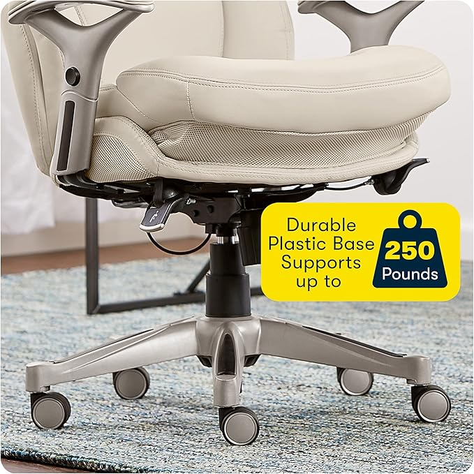 Serta Claremont Executive Office Chair with Back-In-Motion Technology, Ergonomic Mid-Back with Pivot Lumbar Support and Seat, Plush Cushion, Body Pillows, Adjustable Arms, Bonded Leather, Ivory White