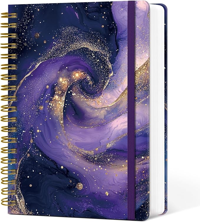Spiral Notebook for Work Thick Hardcover Lined Journal for Note Taking | Cosmic Amethyst 300 Pages (7.1"x10") B5 College Ruled Journal for Women & Writing, Fit for Office Home School Supplies
