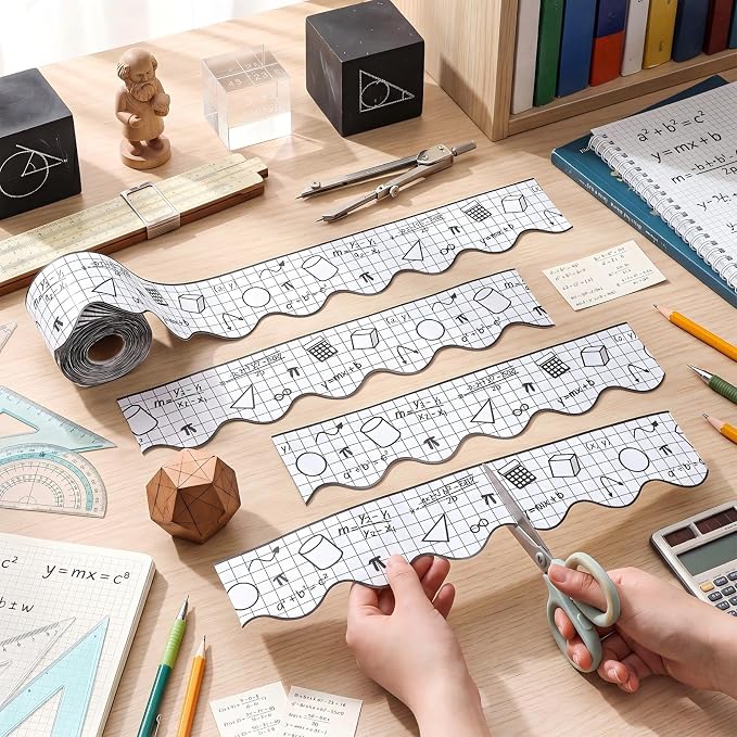 Gersoniel 69 ft Math Bulletin Board Borders Die-Cut Border Trim Roll Back to School Classroom Decorations for Teacher Blackboard Chalkboard Offices Home Walls