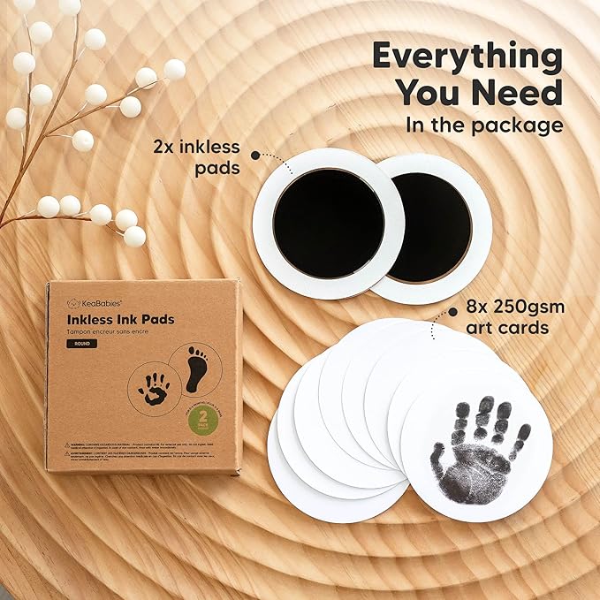 2-Pack Round Inkless Baby Hand and Footprint Kit - Mess Free Ink Pad for Newborn Keepsake, Dog Nose & Paw Print Kit, Clean Touch Ink Pad for Baby Hand & Footprints, Ideal New Mom Gifts (Jet Black)