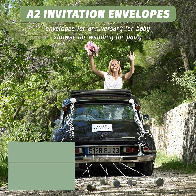 A2 Envelopes 200 Pack Envelopes for Invitations（Sage Green） | Self Seal Envelope for 4.25x5.5 Cards,4 3/8" x 5 3/4" Envelopes For Postcards, Photos，RSVP, Greeting Cards