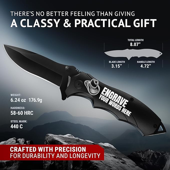 Custom Knife - Personalized Gifts for Men and Women - Engraved Gifts for Dad Husband Boyfriend Wife Girlfriend - Customized Pocket Knives for Birthday, Anniversary - Best Unique Present 6495 B PS