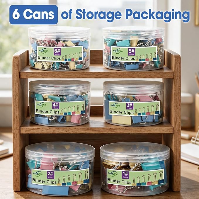 300 PCS Binder Clips Assorted Sizes, 6 Size Paper Clips Colored, Including Extra Large Medium Small Mini and Micro for Office School Family to Organize Documents