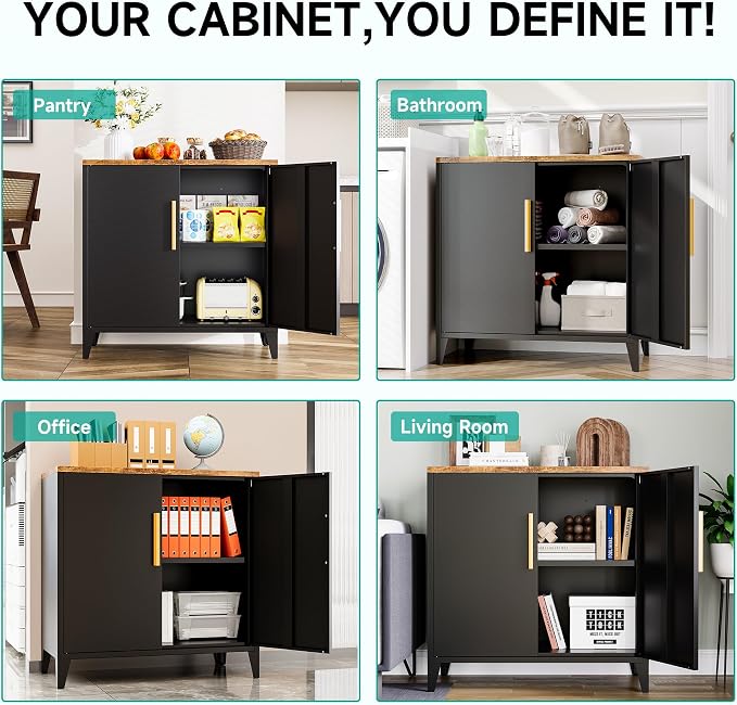 Black Storage Cabinet with Doors and Shelves,30 inch Pantry Cabinet Sideboard with Leg,Small Accent Cabinets with Storage,Side Floor Cabinets for Home,Kitchen,Coffee Bar,Dining/Living Room