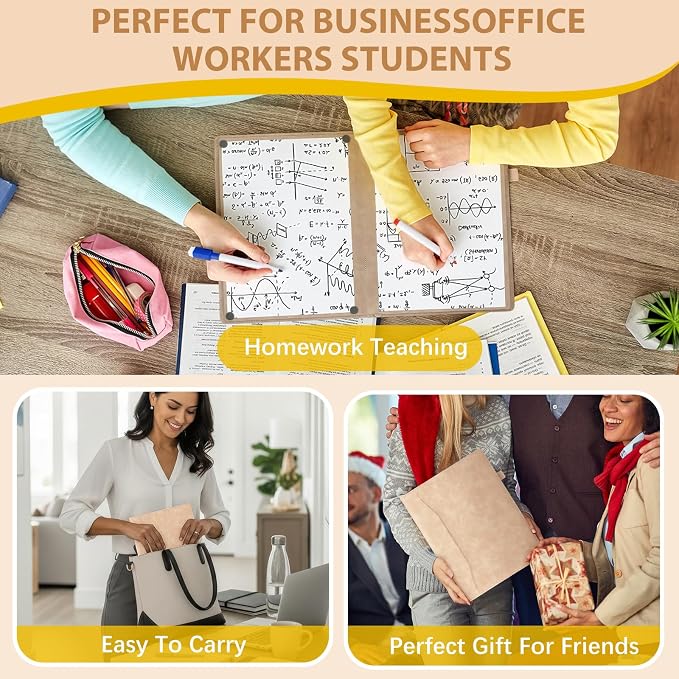 Feifeiya 6 Sides Dry Erase Notebook, Khaki, A4 9" X 12" | Portable Reusable Whiteboard Notepad 6 Side Foldable Dry Erase White Board for Planner Office Study Business Meeting Supplies