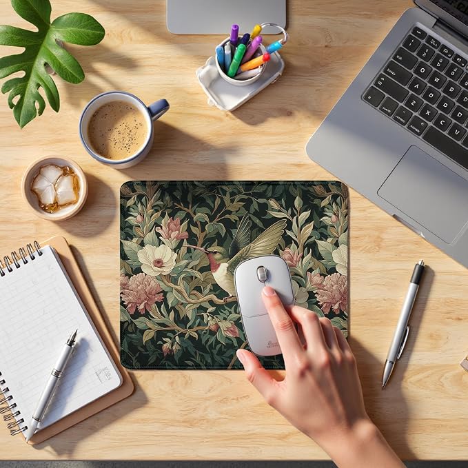 Moody Floral Hummingbird Mouse Pad, Bird Lovers Gifts, Dark Cottagecore Botanical Humming Bird Mouse Pads for Home Office Dorm Computers Laptop Supplies Desk Accessories, 9.5x7.9 Inch,J180-YZ