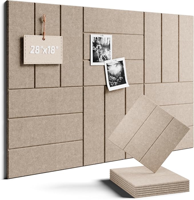 28" x 18" Felt Bulletin Board Tiles, Bold Stripe, Taupe | 6-Pack Cork Board Alternative, 30 Adhesive Tabs, Push Pin Board, Wall Decor, Office, Home, Classroom, Dorm