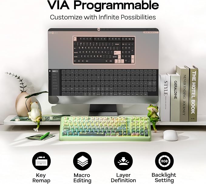 KiiBoom Phantom98 Lite 96% Wireless Mechanical Gaming Keyboard, VIA Programmable, Creamy Keyboard with Gasket, 8000mAh Battery, Hot Swap, RGB Backlits, NKRO for Win/Mac (Green, Mossy Silent Switch)