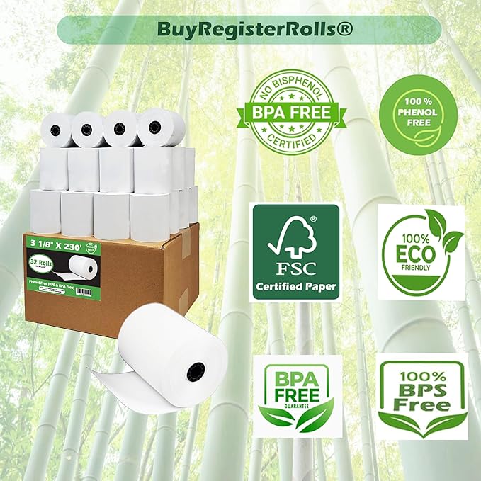 Phenol Free Thermal Paper (10 Rolls) 3 1/8 x 230 Receipt Rolls fits all Clover POS Cash Register Printers, Star Micronics SCP700 TSP100 TSP300 TSP400 (BPA & BPS Free) from BuyRegisterRolls