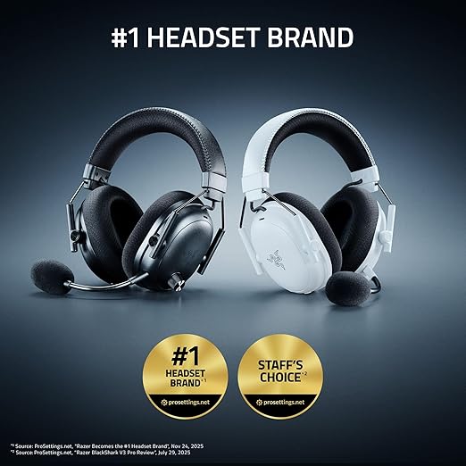 Razer BlackShark V3 Pro Wireless ANC Gaming Headset for PC: Full Band Mic - 50mm Drivers - 2.4 GHz, Bluetooth, USB, 3.5mm - Works with Mac, PS5, Nintendo Switch, Smartphone - 70 Hr Battery - Black