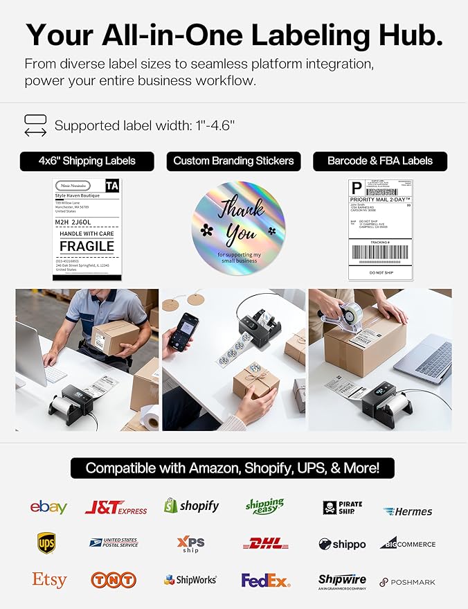 Phomemo Thermal Label Printer Upgraded with Touchable Screen, Shipping Label Printer for Small Business, 4x6 Wireless Thermal Label Printers for Shipping Package, Compatible with Amazon, Shopify, USPS