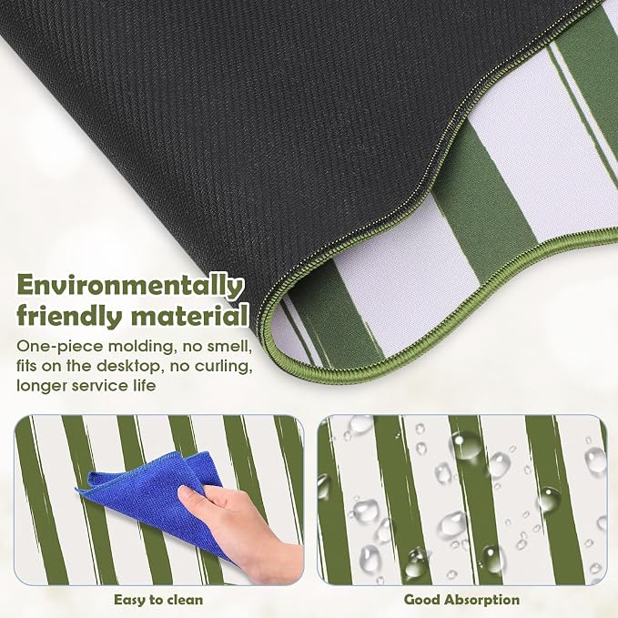 1 Pcs Green Scalloped Striped Desk Mat 31.5 x 11.8 Inch Large Cute Mouse Pad Computer Mat Non Slip Waterproof Rubber Base with Border Stitching Soft Keyboard Pad for Home Office Gaming Makeup